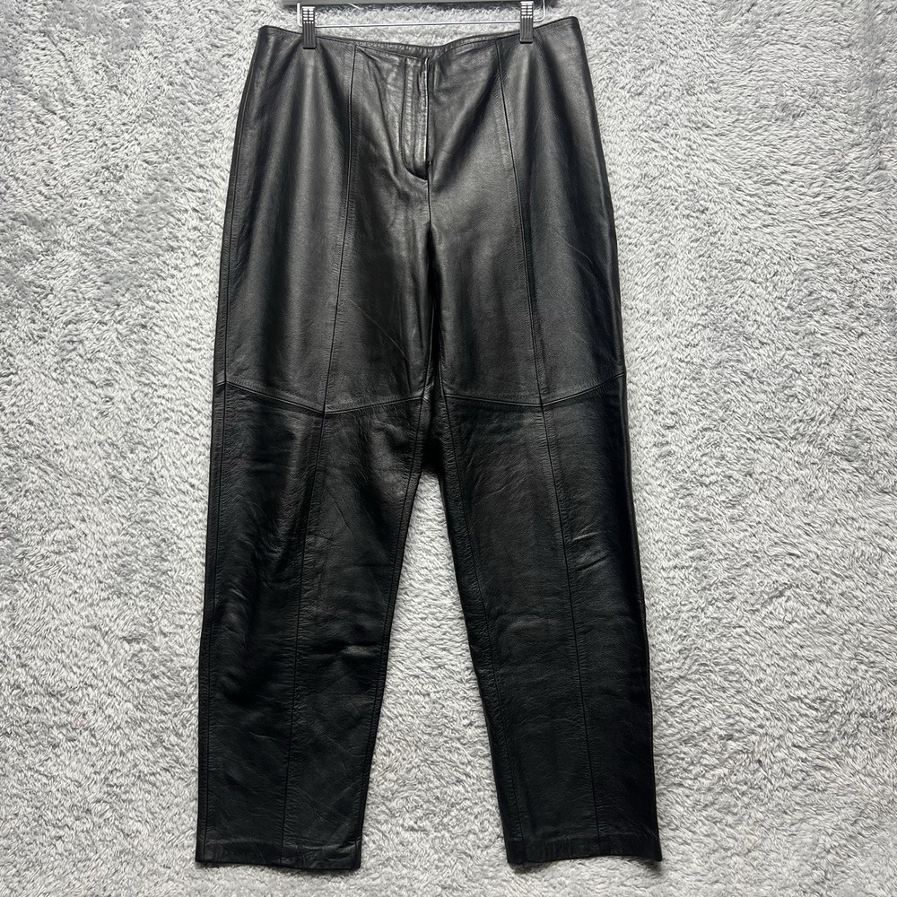 Venezia Genuine Leather Pants Womens‎ 14 Black Tapered Straight Lined Soft Heavy